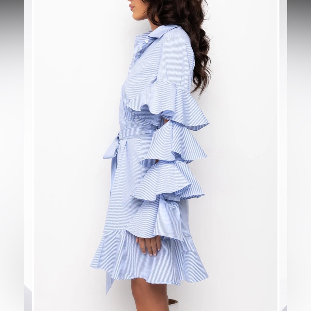 New Akira CUT OUT STRIPE POPLIN SHIRT DRESS - Picture 8 of 15